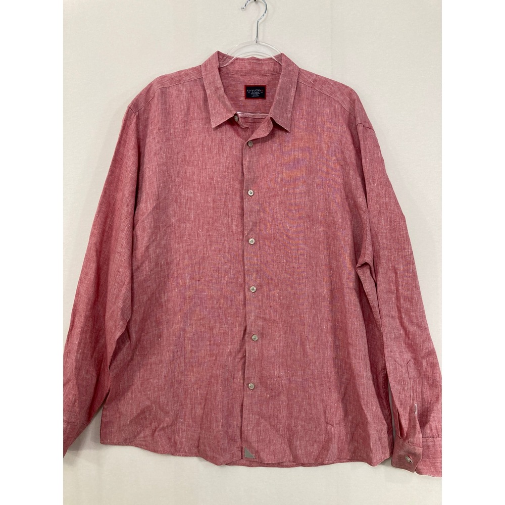 UNTUCKit Button Down Shirt XXL Red 100% Linen‎ Wrinkle Resistant Long Sleeve
